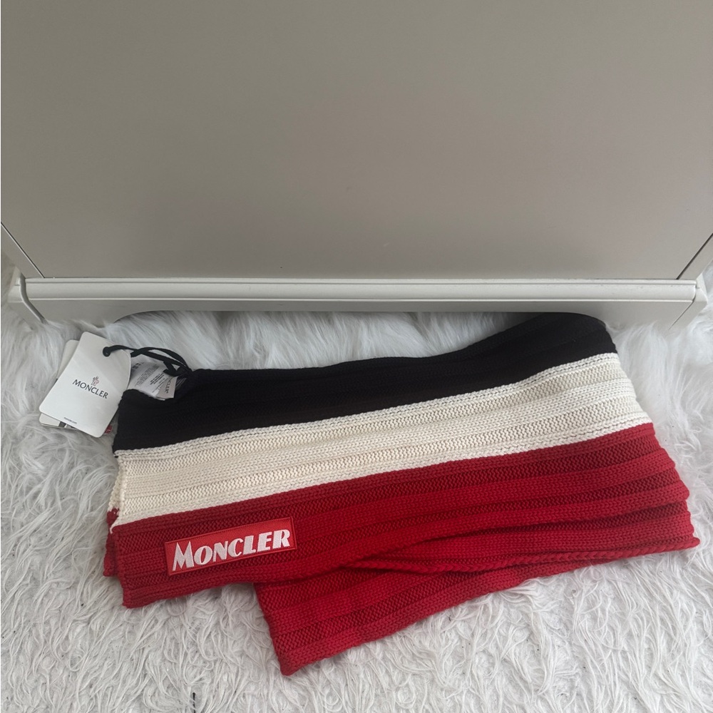 Moncler Red and Black Knit Scarf